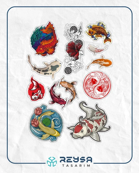 Balık Stikcer Set-2 13 Parça Telefon, Tablet, Defter, Laptop Sticker ürün görseli 1