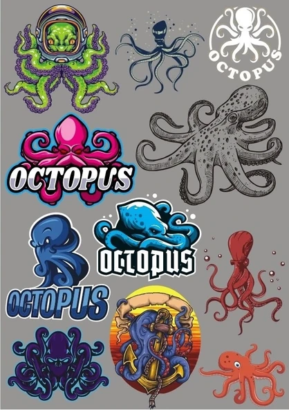 Ahtapot Sticker Set-3 11 Parça Telefon, Tablet, Defter, Laptop Sticker ürün görseli 1