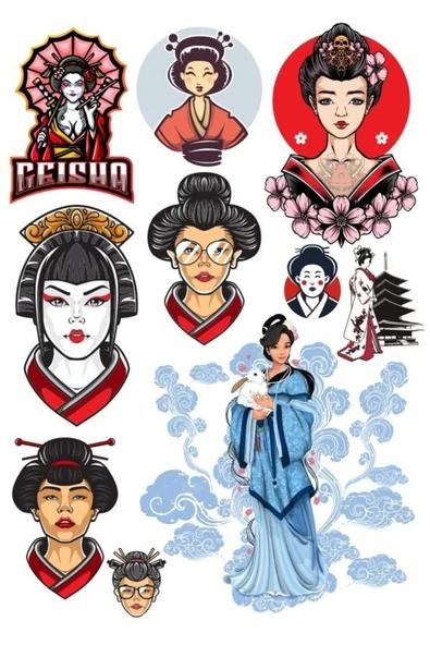 Geisha Sticker Set-1 13 Parça Telefon, Tablet, Defter, Laptop Sticker ürün görseli 1