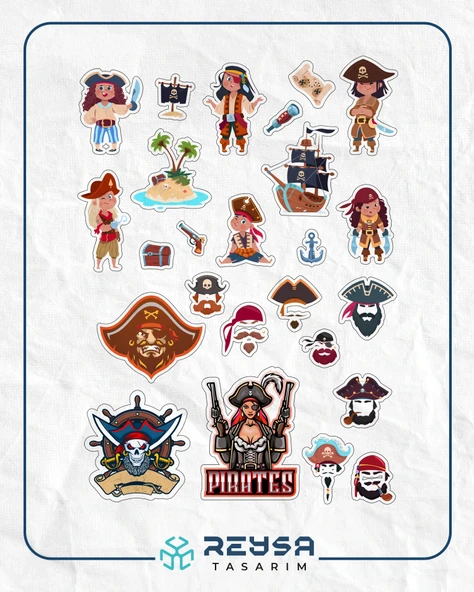 Korsanlar Sticker Set 15 Parça Telefon, Tablet, Defter, Laptop Sticker ürün görseli 1