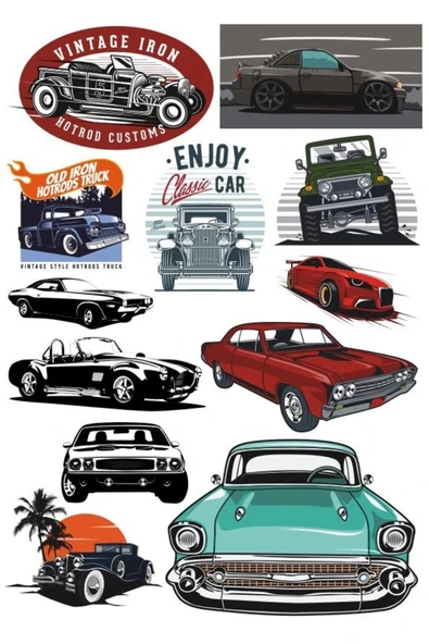 Arabalar Sticker Set -1 9 Parça Telefon, Tablet, Defter, Laptop Sticker