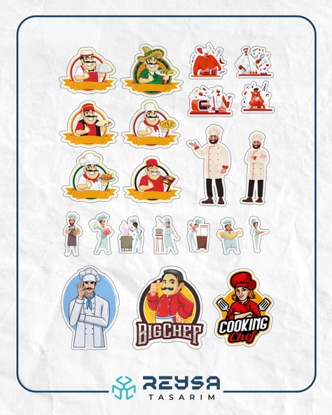 Aşçı Chef Sticker Set-1 15 Parça Telefon, Tablet, Defter, Laptop Sticker ürün görseli 1