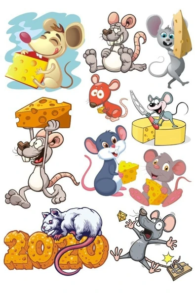 Sevimli Fare Sticker Set-1 10 Parça Telefon, Tablet, Defter, Laptop Sticker