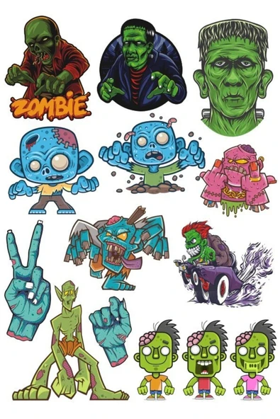 Zombie Canavarlar Sticker Set-1 14 Parça Telefon, Tablet, Defter, Laptop Sticker ürün görseli 1