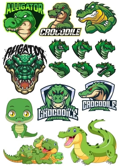 Timsah Sticker Set-4 13 Parça Telefon, Tablet, Defter, Laptop Sticker ürün görseli 1