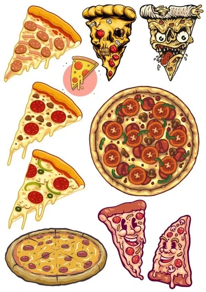 Pizza Sticker Set 10 Parça Telefon, Tablet, Defter, Laptop Sticker ürün görseli 1
