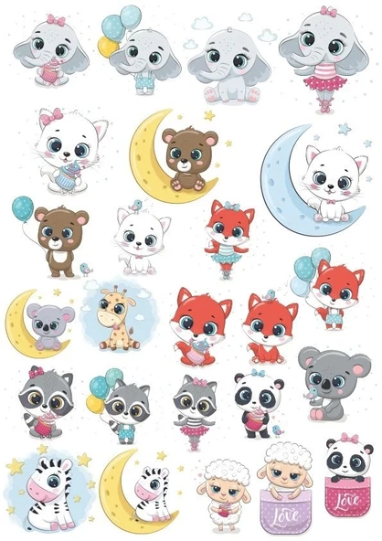 Sevimli Hayvanlar Sticker Set-5 12 Parça Telefon, Tablet, Defter, Laptop Sticker ürün görseli 1