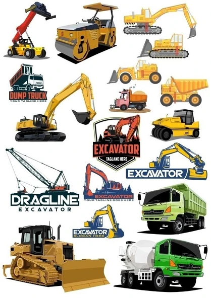 İş Makineleri Sticker Set-3 17 Parça Telefon, Tablet, Defter, Laptop Sticker ürün görseli 1