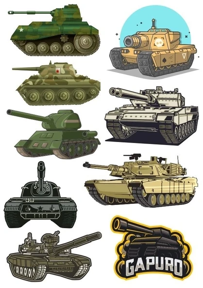 Tank Sticker Set 9 Parça Telefon, Tablet, Defter, Laptop Sticker ürün görseli 1