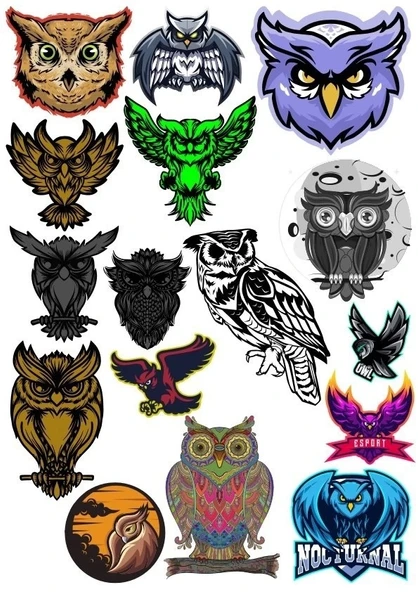 Baykuş OWL Sticker Set-3 17 Parça Telefon, Tablet, Defter, Laptop Sticker