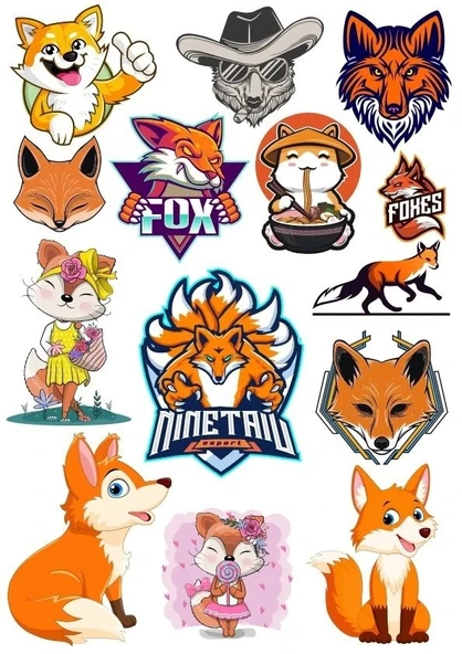 Tilki Fox Sticker Set-1 13 Parça Telefon, Tablet, Defter, Laptop Sticker ürün görseli 1