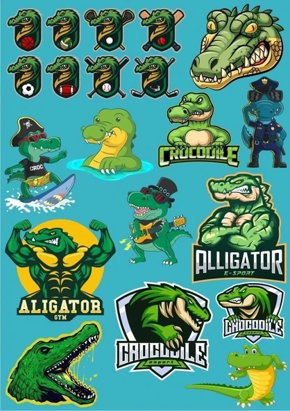 Timsah Sticker Set-10 17 Parça Telefon, Tablet, Defter, Laptop Sticker