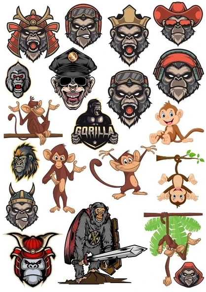 Goril Sticker Set-3 19 Parça Telefon, Tablet, Defter, Laptop Sticker ürün görseli 1