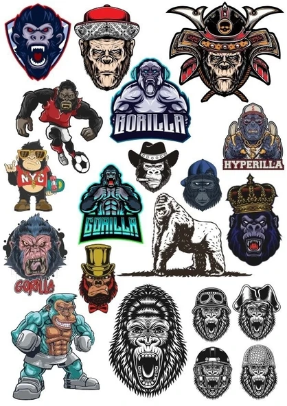 Goril Sticker Set-7 13 Parça Telefon, Tablet, Defter, Laptop Sticker ürün görseli 1