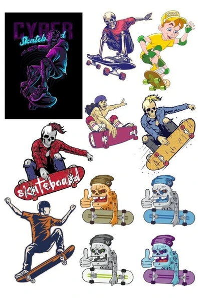 Skateboard Kaykaycı Sticker Set 12 Parça Telefon, Tablet, Defter, Laptop Sticker ürün görseli 1