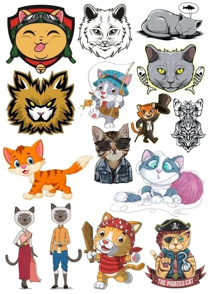 Kedi Sticker Set-9 15 Parça Telefon, Tablet, Defter, Laptop Sticker ürün görseli 1