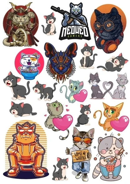 Kedi Sticker Set 15 Parça Telefon, Tablet, Defter, Laptop Sticker ürün görseli 1