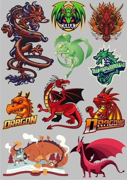 Dragon Ejderha Sticker Set-3 11 Parça Telefon, Tablet, Defter, Laptop Sticker ürün görseli 1