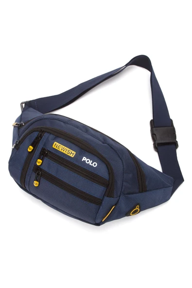 Erkek Bel Çantası Çapraz Çok Cepli Su Geçirmez Kumaş  Çapraz Kulaklık Çıkışlı Çanta - 5