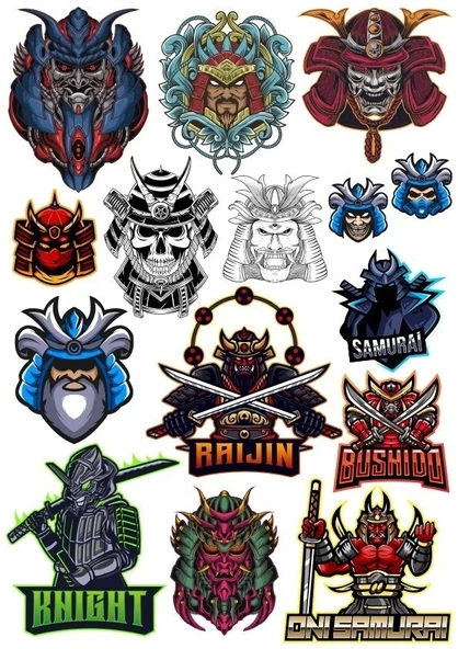 Şövalye ninja samurai Sticker Set 13 Parça Telefon, Tablet, Defter, Laptop Sticker