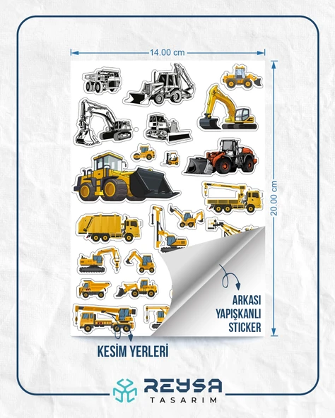 İş Makineleri Sticker Set-2 19 Parça Telefon, Tablet, Defter, Laptop Sticker - 2