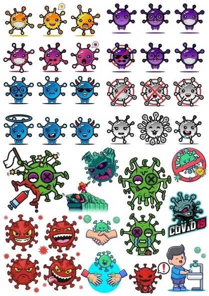 Virüs Sticker Set-6 25 Parça Telefon, Tablet, Defter, Laptop Sticker