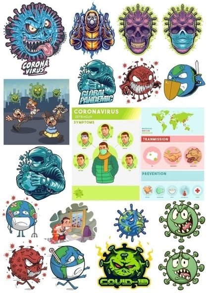 Kuru Kafa İskelet Sticker Set-8 15 Parça Telefon, Tablet, Defter, Laptop Sticker ürün görseli 1