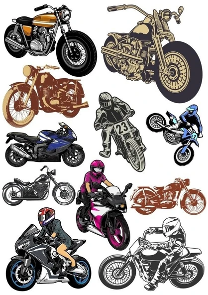 Motorsklet Sticker Set-3 16 Parça Telefon, Tablet, Defter, Laptop Sticker ürün görseli 1