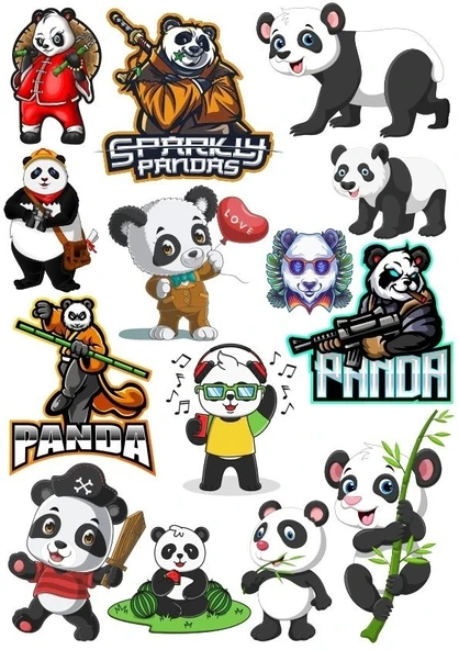 Panda Sticker Set-6 14 Parça Telefon, Tablet, Defter, Laptop Sticker