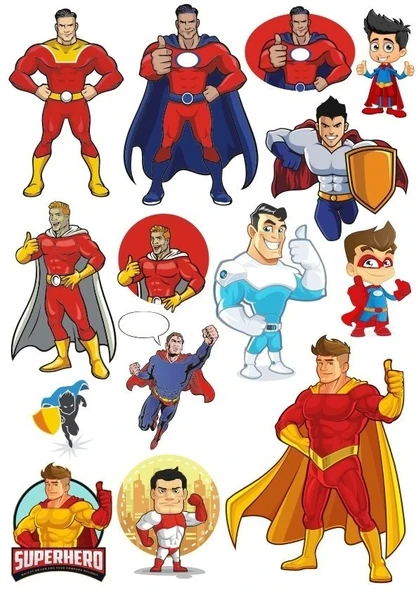 Süper Kahramanlar Sticker Set 14 Parça Telefon, Tablet, Defter, Laptop Sticker