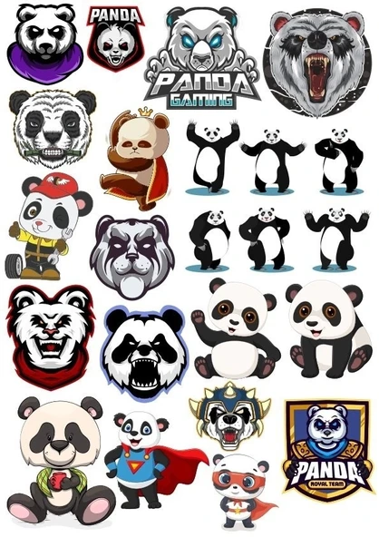 Panda Sticker Set-13 21 Parça Telefon, Tablet, Defter, Laptop Sticker ürün görseli 1
