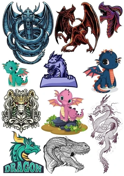 Ejderha Dragon Sticker -6 13 Parça Telefon, Tablet, Defter, Laptop Sticker ürün görseli 1