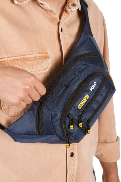 Erkek Bel Çantası Çapraz Çok Cepli Su Geçirmez Kumaş  Çapraz Kulaklık Çıkışlı Çanta