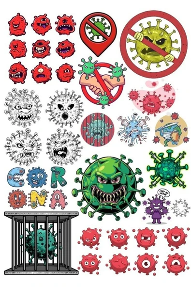 Virüs Bakteri Sticker Set-1 32 Parça Telefon, Tablet, Defter, Laptop Sticker ürün görseli 1