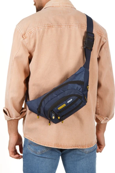 Erkek Bel Çantası Çapraz Çok Cepli Su Geçirmez Kumaş  Çapraz Kulaklık Çıkışlı Çanta - 4