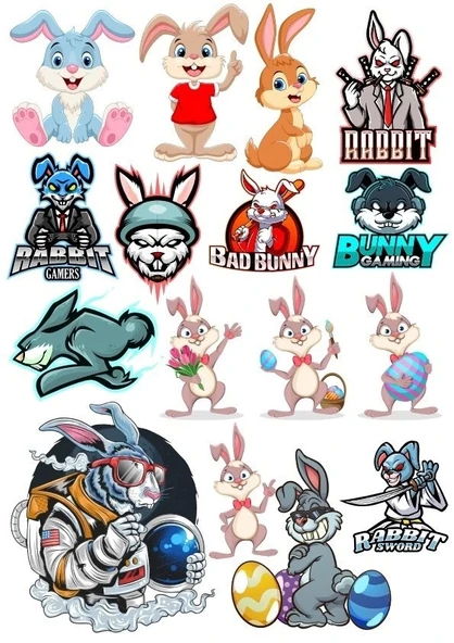 Tavşan Sticker Set-3 13 Parça Telefon, Tablet, Defter, Laptop Sticker ürün görseli 1