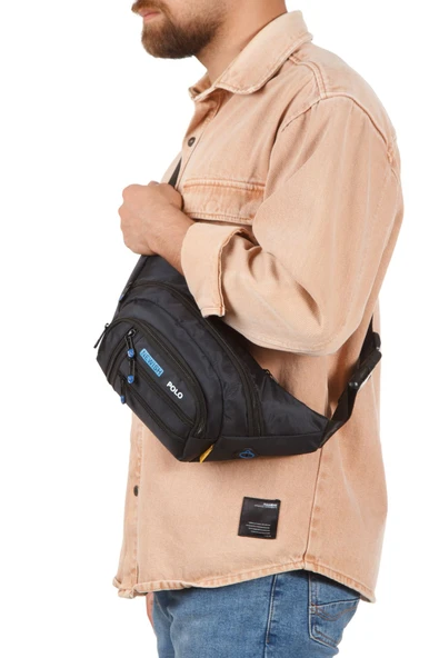 Erkek Bel Çantası Çapraz Bol Cepli Su Geçirmez Kumaş Göğüs Çapraz Kulaklık Çıkışlı Çanta - 3