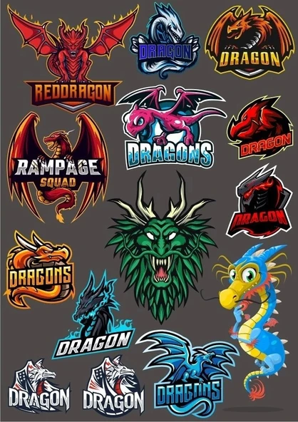 Ejderha Sticker Set-10 13 Parça Telefon, Tablet, Defter, Laptop Sticker ürün görseli 1