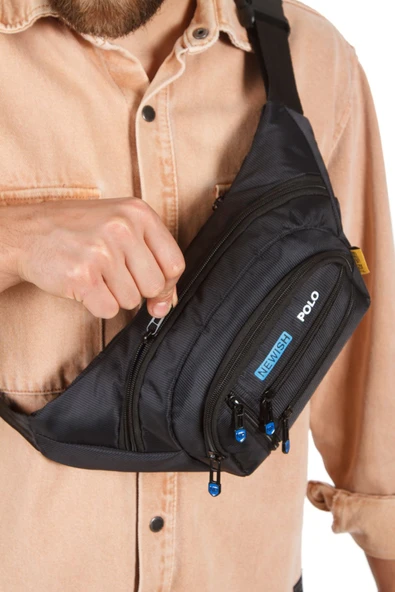 Erkek Bel Çantası Çapraz Bol Cepli Su Geçirmez Kumaş Göğüs Çapraz Kulaklık Çıkışlı Çanta