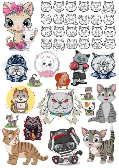 Kediler Sticker Set-7 27 Parça Telefon, Tablet, Defter, Laptop Sticker - 1