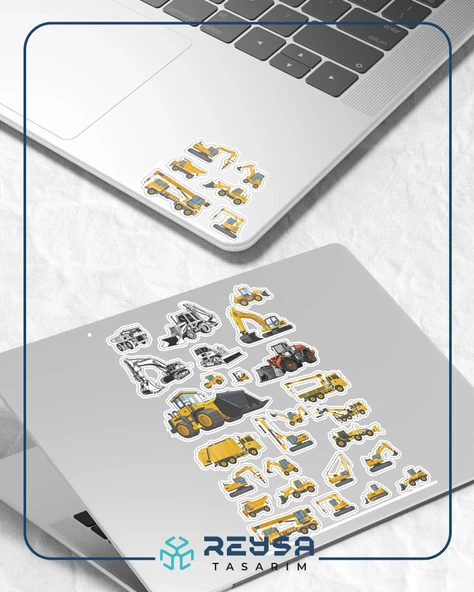 İş Makineleri Sticker Set-2 19 Parça Telefon, Tablet, Defter, Laptop Sticker - 3