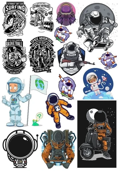 Astronot Stikcer Set-3 16 Parça Telefon, Tablet, Defter, Laptop Sticker ürün görseli 1