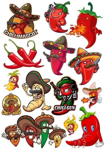 Acı Biber Sticker Set 13 Parça Telefon, Tablet, Defter, Laptop Sticker