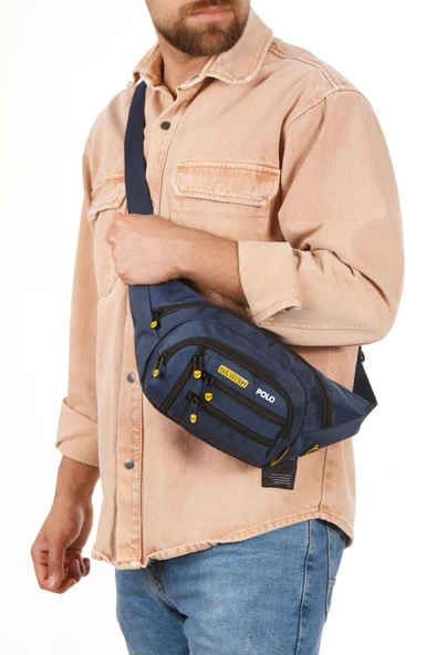 Erkek Bel Çantası Çapraz Çok Cepli Su Geçirmez Kumaş  Çapraz Kulaklık Çıkışlı Çanta - 2