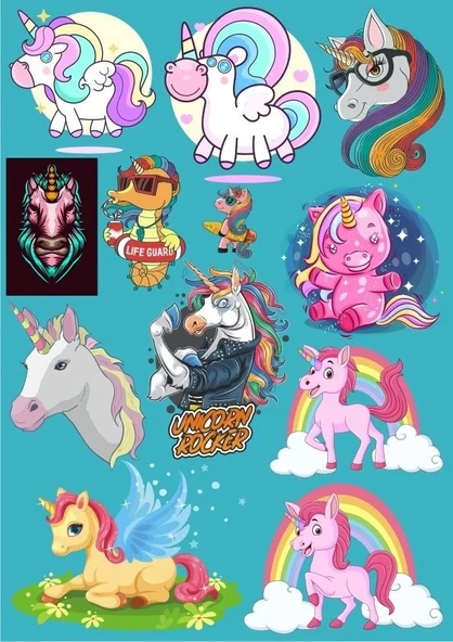 Uncorn Sticker Set-1 12 Parça Telefon, Tablet, Defter, Laptop Sticker ürün görseli 1