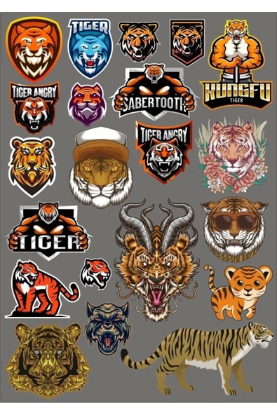Tiger Kaplan Sticker Set-2 17 Parça Telefon, Tablet, Defter, Laptop Sticker ürün görseli 1