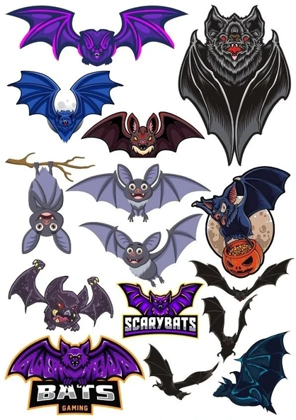 Yarasa Sticker Set 13 Parça Telefon, Tablet, Defter, Laptop Sticker