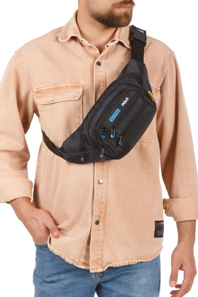 Erkek Bel Çantası Çapraz Bol Cepli Su Geçirmez Kumaş Göğüs Çapraz Kulaklık Çıkışlı Çanta - 2