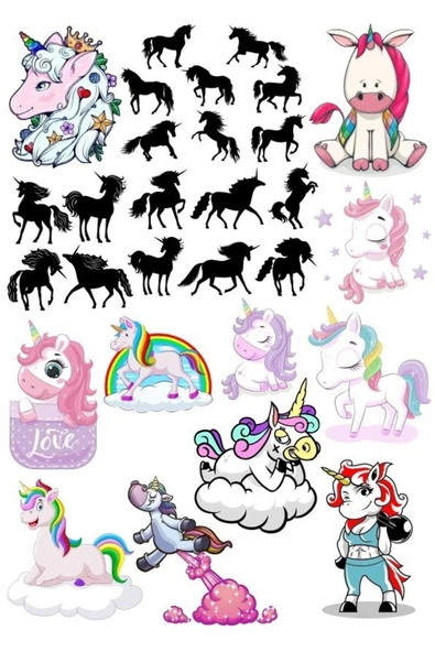 Unicorn Stciker Set-4 32 Parça Telefon, Tablet, Defter, Laptop Sticker ürün görseli 1