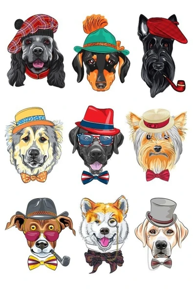 Sevimli Köpekler Sticker Set-2 9 Parça Telefon, Tablet, Defter, Laptop Sticker ürün görseli 1